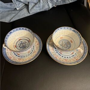 Elegant Blue and White Tea Cup Set